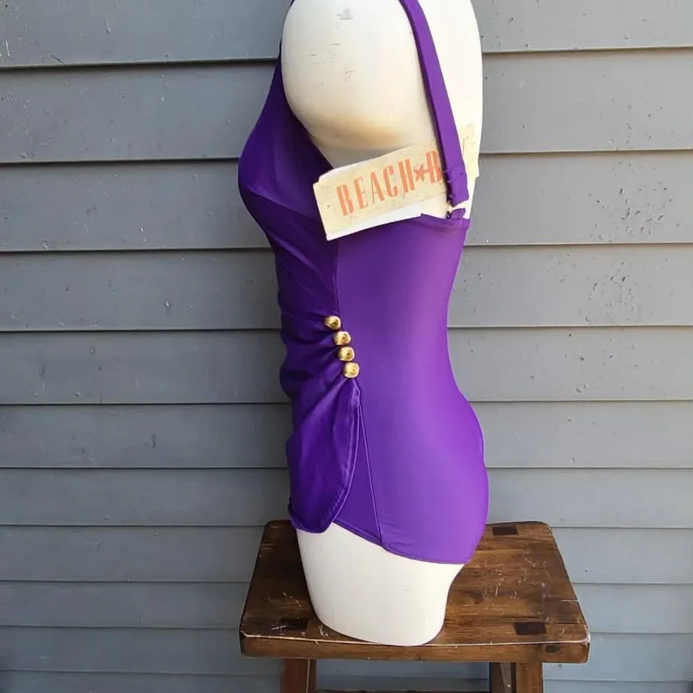 Beach Bay Purple One Piece Tummy Control Swim Suit Size 10 NWT!
